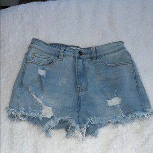 Trendy Light Blue Distressed Jean Shorts